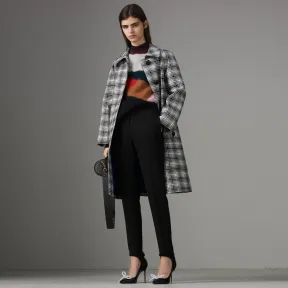 博百利/Burberry 女士 格纹羊毛量裁大衣 (黑色 / 白色) 80016401