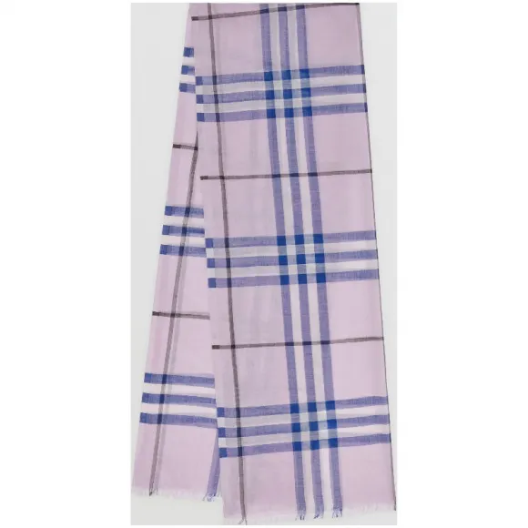 博百利/Burberry 男士 轻盈格纹丝毛混纺围巾 (浅兰花色)  80045211