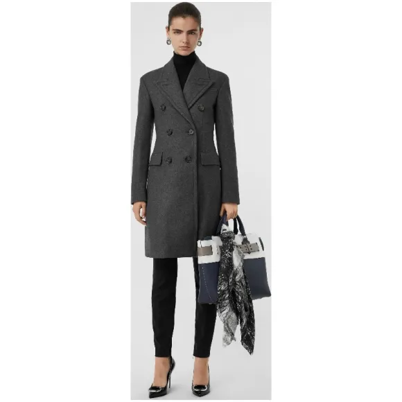 博百利/Burberry 女士 双排扣羊毛量裁大衣 (中调麻灰) 80046931