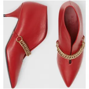 博百利/Burberry 女士 链环装饰皮革及踝靴 (深红色) 80049921