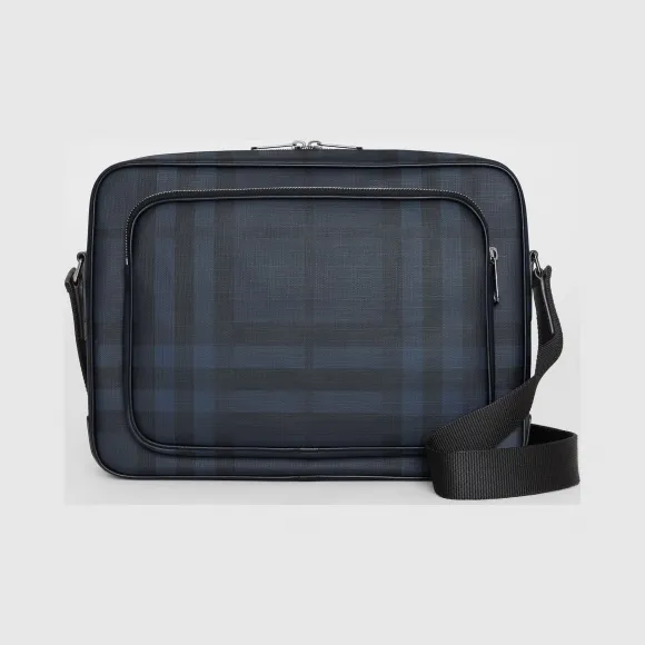 博百利/Burberry 男士 London 格纹信使包 (海军蓝 / 黑色) 80051681