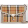 博百利/Burberry 女士 小号 Vintage 格纹拼皮革斜背包 (棕灰色) 80063611