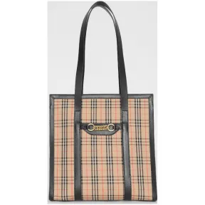 博百利/Burberry 女士 The Link - 小号 1983 格纹链环托特包 (黑色) 80064371