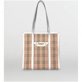 博百利/Burberry 女士 The Link - 小号 1983 格纹链环托特包 (银色) 80064391