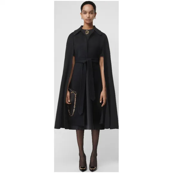 博百利/Burberry 女士 双面羊绒束带斗篷 (黑色) 80070131