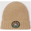博百利/Burberry 女士 绣章罗纹羊毛混纺针织帽 (沙色)  80071941