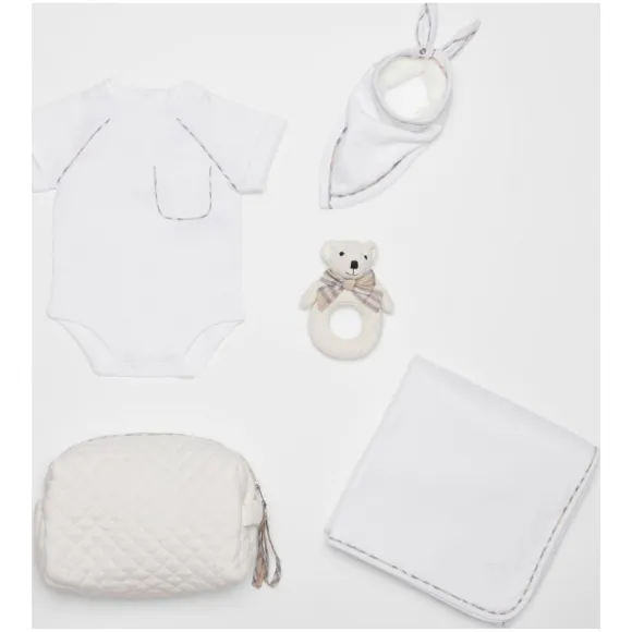 博百利/Burberry 儿童用品 格纹装饰棉质四件套婴儿礼品套装 (白色) - 童装  80079041