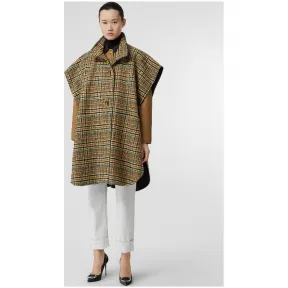 博百利/Burberry 女士 D 型环格纹羊毛混纺披肩 (石黄色) 80085321