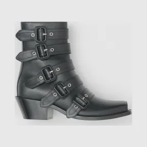 博百利/Burberry 女士 搭扣皮革露趾及踝靴 (黑色) 80086041