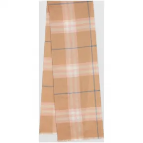 博百利/Burberry 男士 轻盈格纹丝毛混纺围巾 (浅黄褐色)  80088091