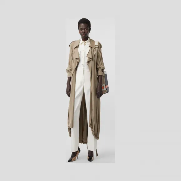 博百利/Burberry 女士 缎面条纹装饰羊毛量裁长裤 (自然白) 80101871