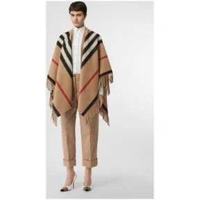 博百利/Burberry 女士 标志性条纹装饰弹力棉质九分裤 (驼色) 80102631