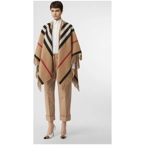 博百利/Burberry 女士 标志性条纹装饰弹力棉质九分裤 (驼色) 80102631