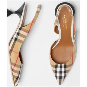 博百利/Burberry 女士 Vintage 格纹露跟高跟鞋 (典藏米色) 80109641