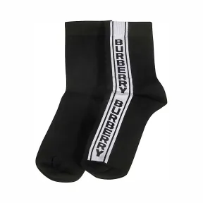 博百利/Burberry 女士 徽标条纹嵌花混纺棉袜 (黑色)  80117201