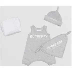 博百利/Burberry 儿童用品 徽标印花棉质三件套婴儿礼品套装 (灰色) - 童装  80117291