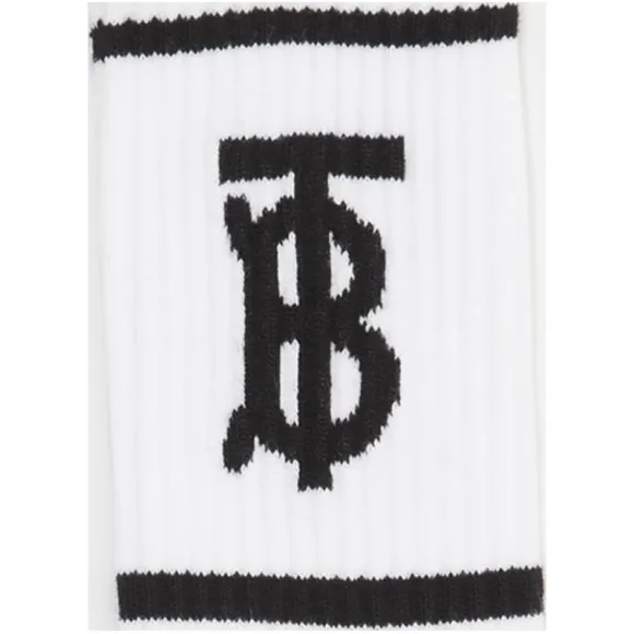 博百利/Burberry 男士 专属标识图案嵌花袜 (白色)  80121081