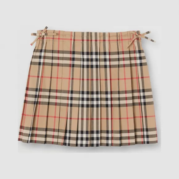 博百利/Burberry 童装 Vintage 格纹褶饰半裙 (典藏米色)  80121231