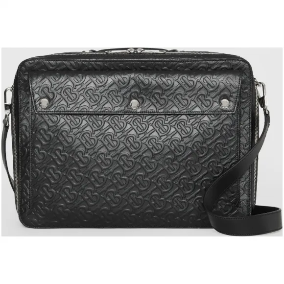 博百利/Burberry 男士 三粒铆钉专属标识皮革公文包 (黑色) - 男士  80126181