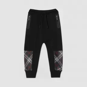 博百利/Burberry 童装 Vintage 格纹装饰棉质运动裤 (黑色) 80128251