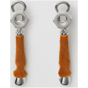 博百利/Burberry 女士 小牛毛镀钯金蹄型吊坠耳环 (钯金色 / 驼色) 80128391