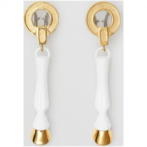 博百利/Burberry 女士 树脂拼镀金蹄型吊坠耳环 (钯金色 / 浅金色) 80128511