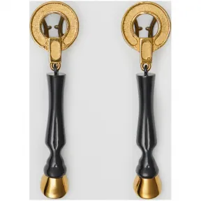 博百利/Burberry 女士 树脂拼镀金蹄型吊坠耳环 (黑色 / 浅金色) 80128561