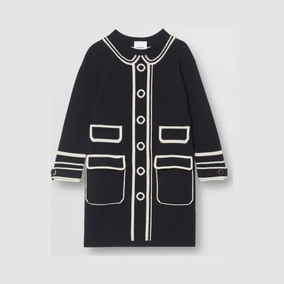 博百利/Burberry 童装 错视画嵌花羊绒针织裙 (黑色)  80129001