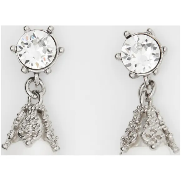 博百利/Burberry 女士 镀钯金人造珍珠吊饰耳环 (白色 / 钯金色) 80134311