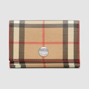 博百利/Burberry 女士 小号 Vintage 格纹环保帆布折叠钱夹 (亮军红色) 80151301