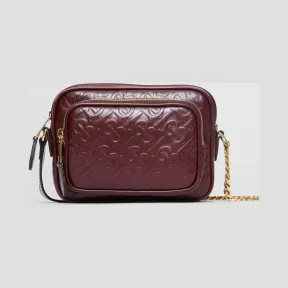 博百利/Burberry 女士 专属标识皮革相机包 (深勃艮第酒红色) 80152431