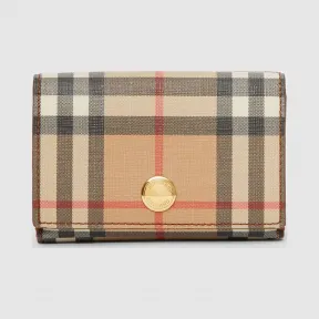 博百利/Burberry 女士 小号 Vintage 格纹环保帆布折叠钱夹 (麦芽棕) 80153461