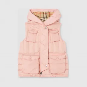 博百利/Burberry 童装 连帽羽绒背心 (暗雅粉红)  80166521