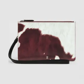 博百利/Burberry 女士 奶牛印花皮革拉链收纳袋 (红褐色) 80169911