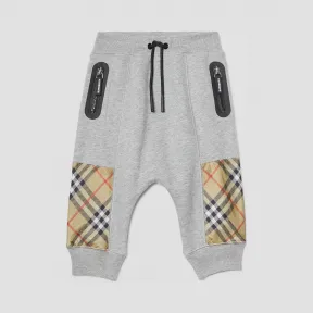 博百利/Burberry 童装 Vintage 格纹装饰棉质运动裤 (麻灰色) 80170731