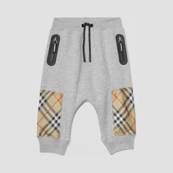 博百利/Burberry 童装 Vintage 格纹装饰棉质运动裤 (麻灰色) 80170731