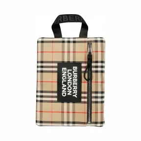 博百利/Burberry 男士 Vintage 格纹徽标装饰竖版收纳袋 (典藏米色)  80174831