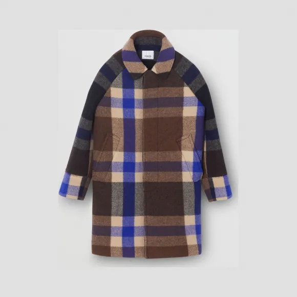 博百利/Burberry 童装 格纹羊毛混纺轻便大衣 (亮海军蓝)  80177741