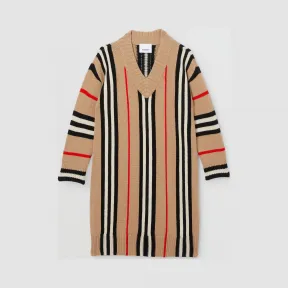 博百利/Burberry 童装 标志性条纹羊毛混纺提花针织裙 (典藏米色)  80178781