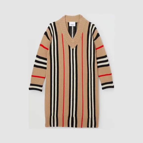博百利/Burberry 童装 标志性条纹羊毛混纺提花针织裙 (典藏米色)  80178781