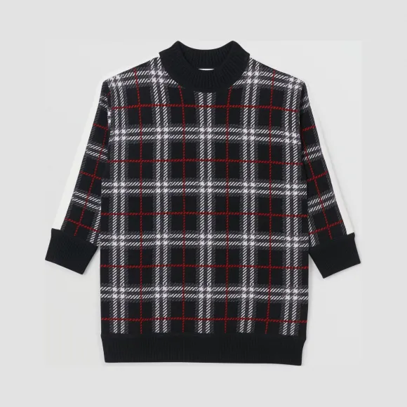 博百利/Burberry 童装 格纹美利奴羊毛提花针织裙 (黑色)  80178811