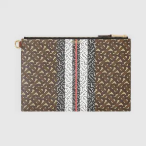 博百利/Burberry 男士 专属标识条纹环保帆布拉链收纳袋 (马鞍棕)  80188941