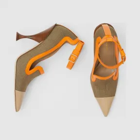 博百利/Burberry 女士 帆布拼皮革尖头高跟鞋 (驼色) 80199761