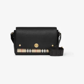 博百利/Burberry 女士 Vintage 格纹拼皮革 Note 斜背包 (黑色) 80211101