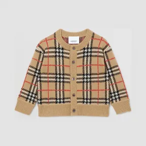 博百利/Burberry 童装 格纹美利奴羊毛开衫 (典藏米色) 80212151