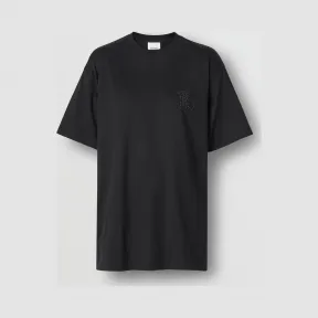 博百利/Burberry 女士 人造水晶专属标识图案棉质宽松 T 恤衫 (黑色) 80224201