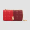 博百利/Burberry Lola - 小号绗缝拼色羔羊皮萝纳包 (亮红色 / 勃艮第酒红色) - 女士  80242171
