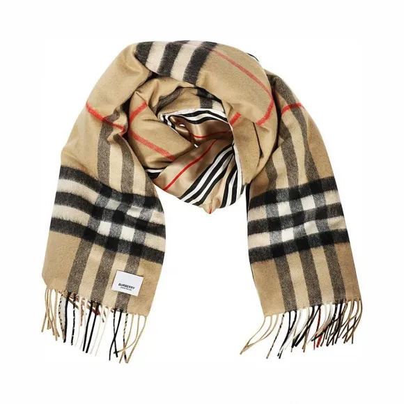 博百利/Burberry 标志性条纹拼格纹羊绒丝质羽绒围巾 (典藏米色)  80243741