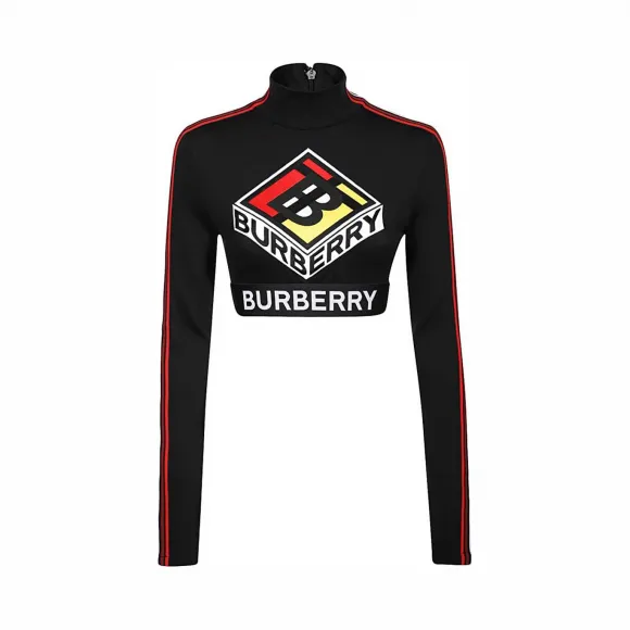 博百利/Burberry 徽标图案弹力平织短款上衣 (黑色) - 女士  80246601