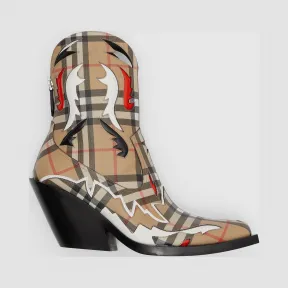 博百利/Burberry Vintage 格纹缉明线嵌花环保帆布靴 (典藏米色) - 女士  80253451